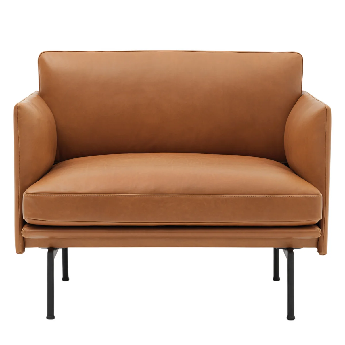 Muuto - Fauteuil Outline, cuir soyeux Cognac / noir signalisation (RAL 9017) Muuto - Fauteuil Outline, cuir soyeux Cognac / noir signalisation (RAL 9017)