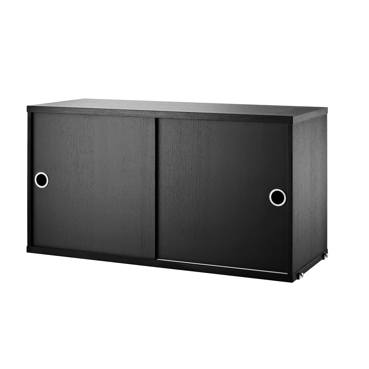 String - Module d'armoire avec portes coulissantes 78 x 30 cm, frêne teinté noir String - Module d'armoire avec portes coulissantes 78 x 30 cm, frêne teinté noir