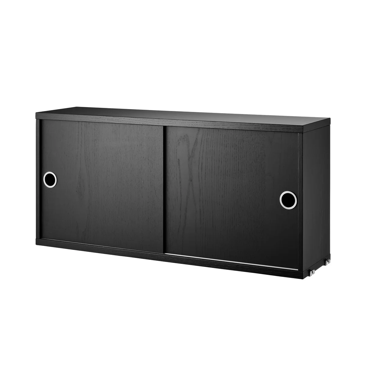 String - Module d'armoire avec portes coulissantes 78 x 20 cm, frêne teinté noir String - Module d'armoire avec portes coulissantes 78 x 20 cm, frêne teinté noir