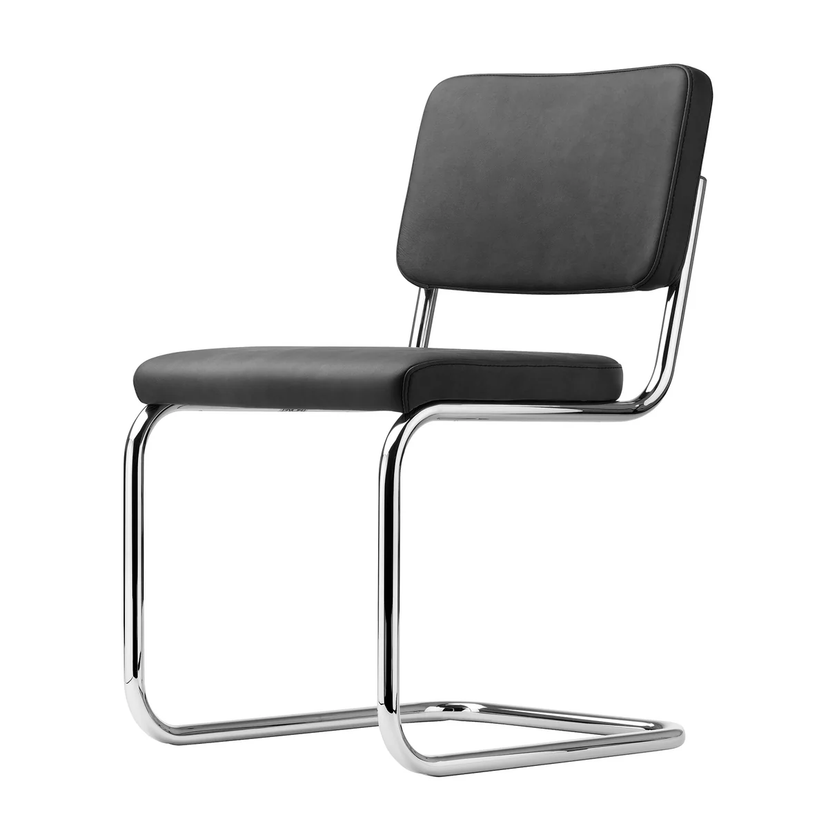 Thonet - S 32 PV chaise rembourrée, chrome / cuir Linea noir (622 Nero), coutures avec cuir synthétique noir Thonet - S 32 PV chaise rembourrée, chrome / cuir Linea noir (622 Nero), coutures avec cuir synthétique noir