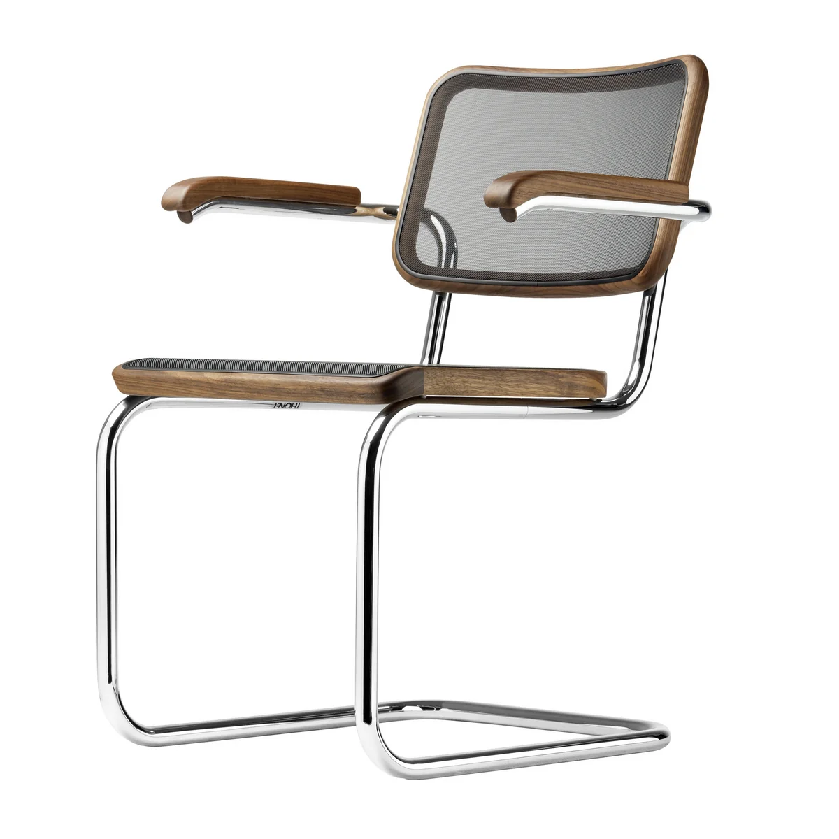 Thonet - S 64 N Chaise avec accoudoirs, noyer huilé / chrome / résille noire (Pure Materials)