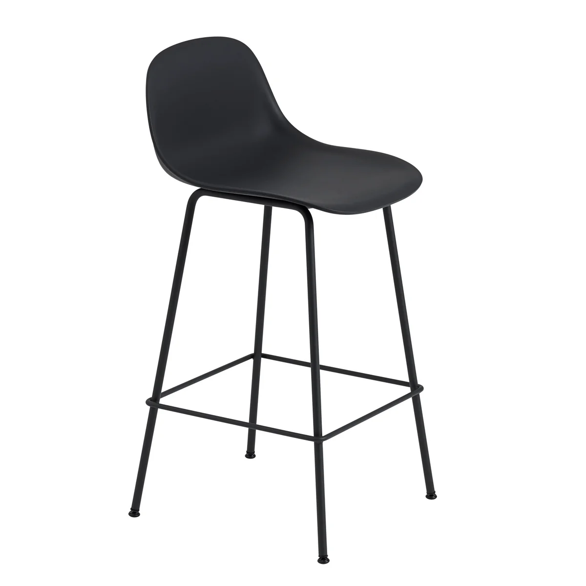 Muuto - Tabouret de bar Fiber Tube Base avec dossier, H 65 cm, noir Muuto - Tabouret de bar Fiber Tube Base avec dossier, H 65 cm, noir