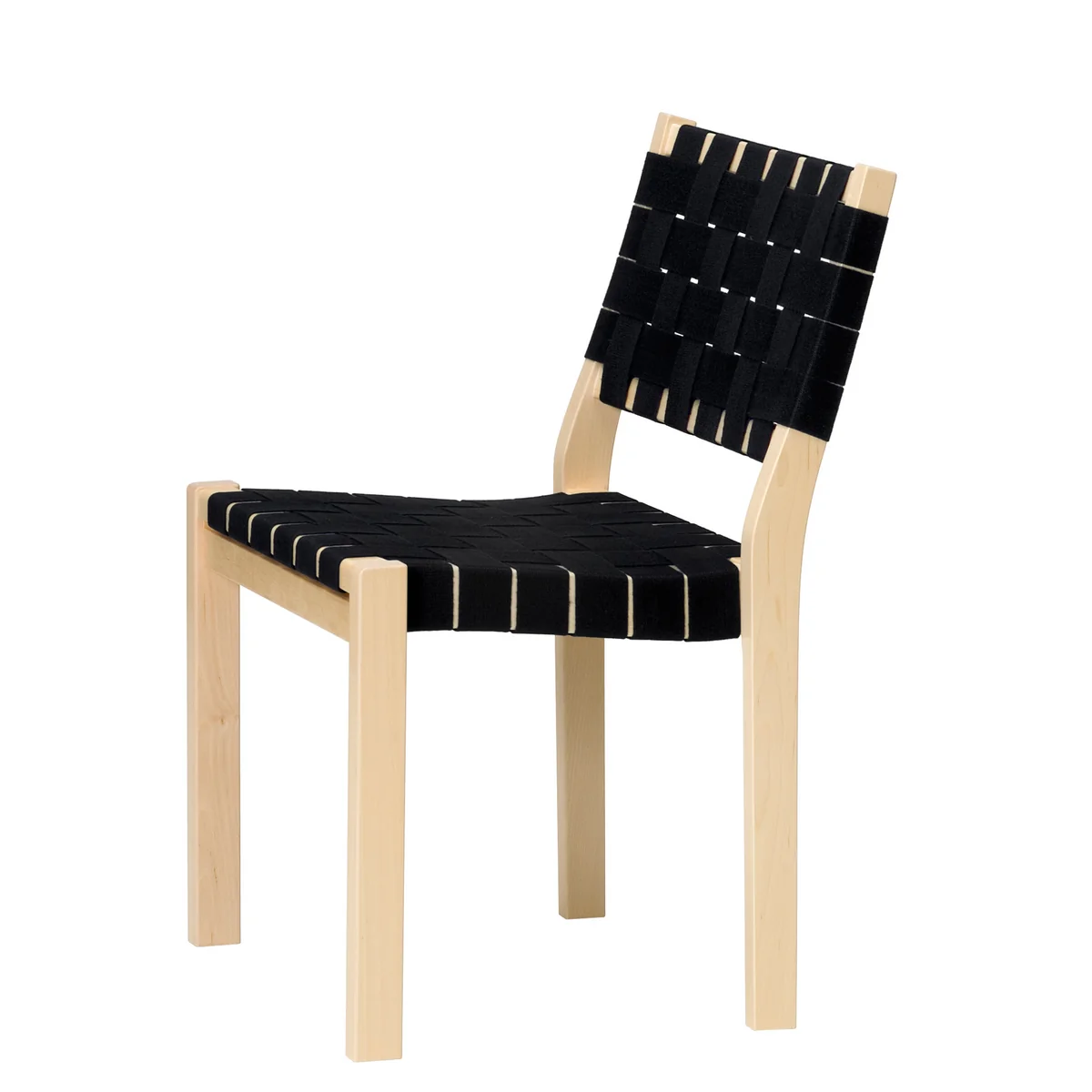 Artek - Chaise 611, laqué bouleau clair / sangles en lin noir Artek - Chaise 611, laqué bouleau clair / sangles en lin noir