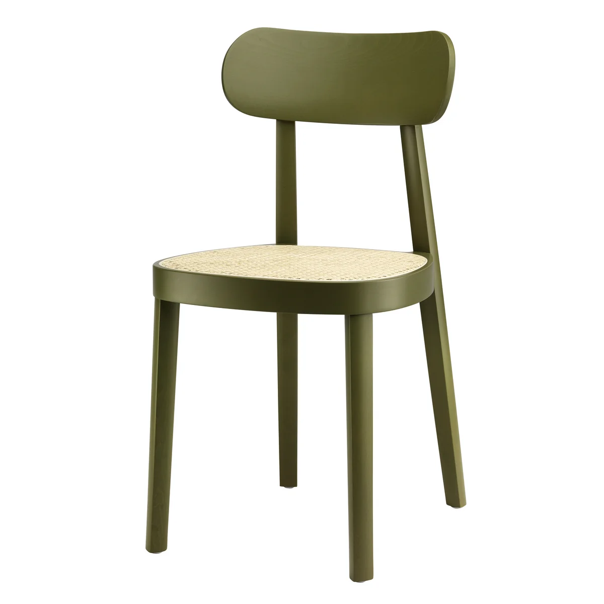 Thonet - 118 Chaise, cannage avec tissu de soutien synthétique / hêtre teinté vert olive (RAL 6003)