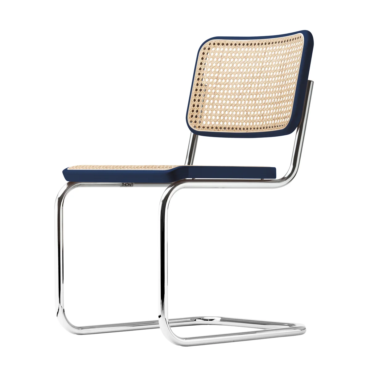 Thonet - S 32 V Chaise, chrome / hêtre bleu foncé (TP 259) / cannage avec tissu de soutien en plastique Thonet - S 32 V Chaise, chrome / hêtre bleu foncé (TP 259) / cannage avec tissu de soutien en plastique