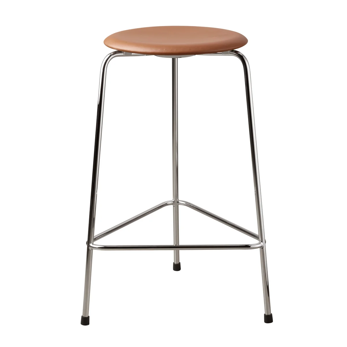 Fritz Hansen - Tabouret de bar High Dot H 65 cm, cuir noyer / piètement chrome