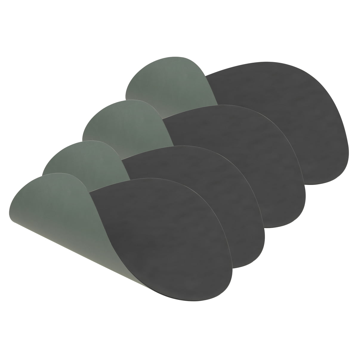 linddna - set de table curve l double, nuage anthracite / nupo vert pastel (lot de 4)