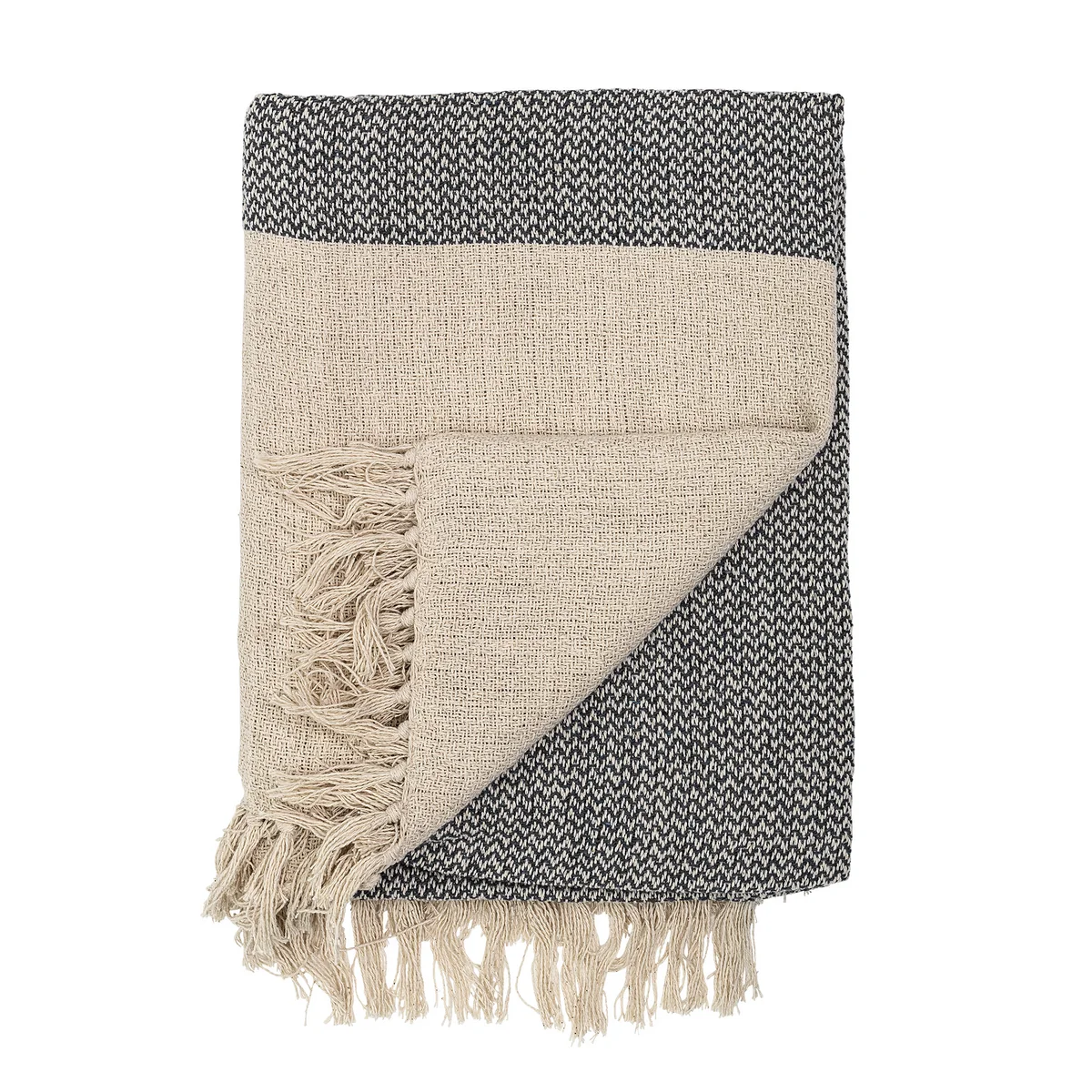 Bloomingville - couverture à franges, 160 x 130 cm, beige Bloomingville - couverture à franges, 160 x 130 cm, beige