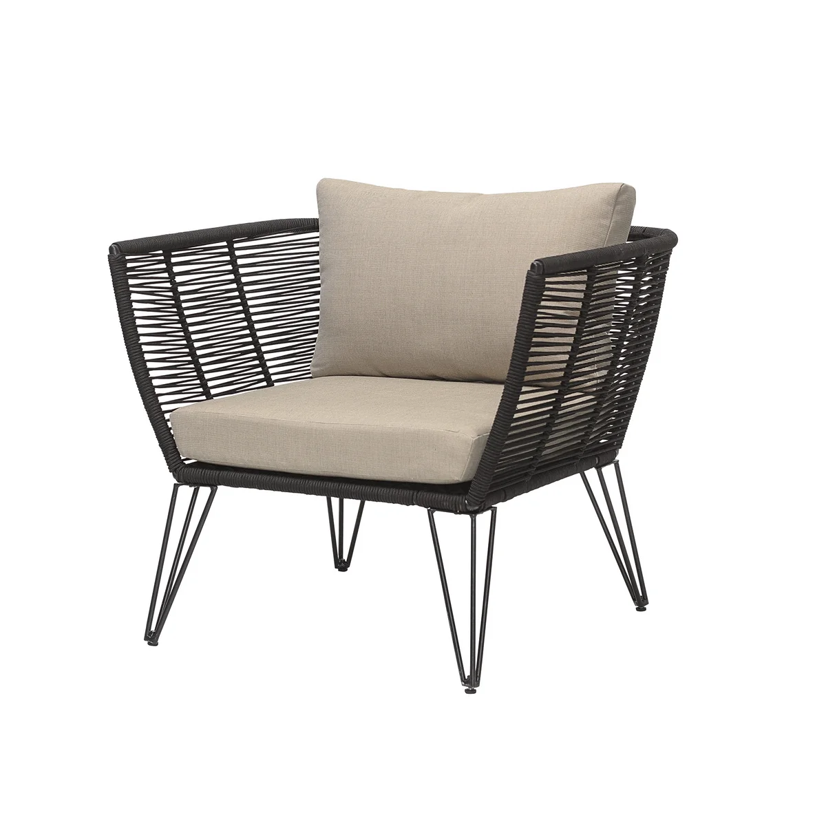 Bloomingville - Mundo Lounge Chair avec coussin, noir / beige Bloomingville - Mundo Lounge Chair avec coussin, noir / beige