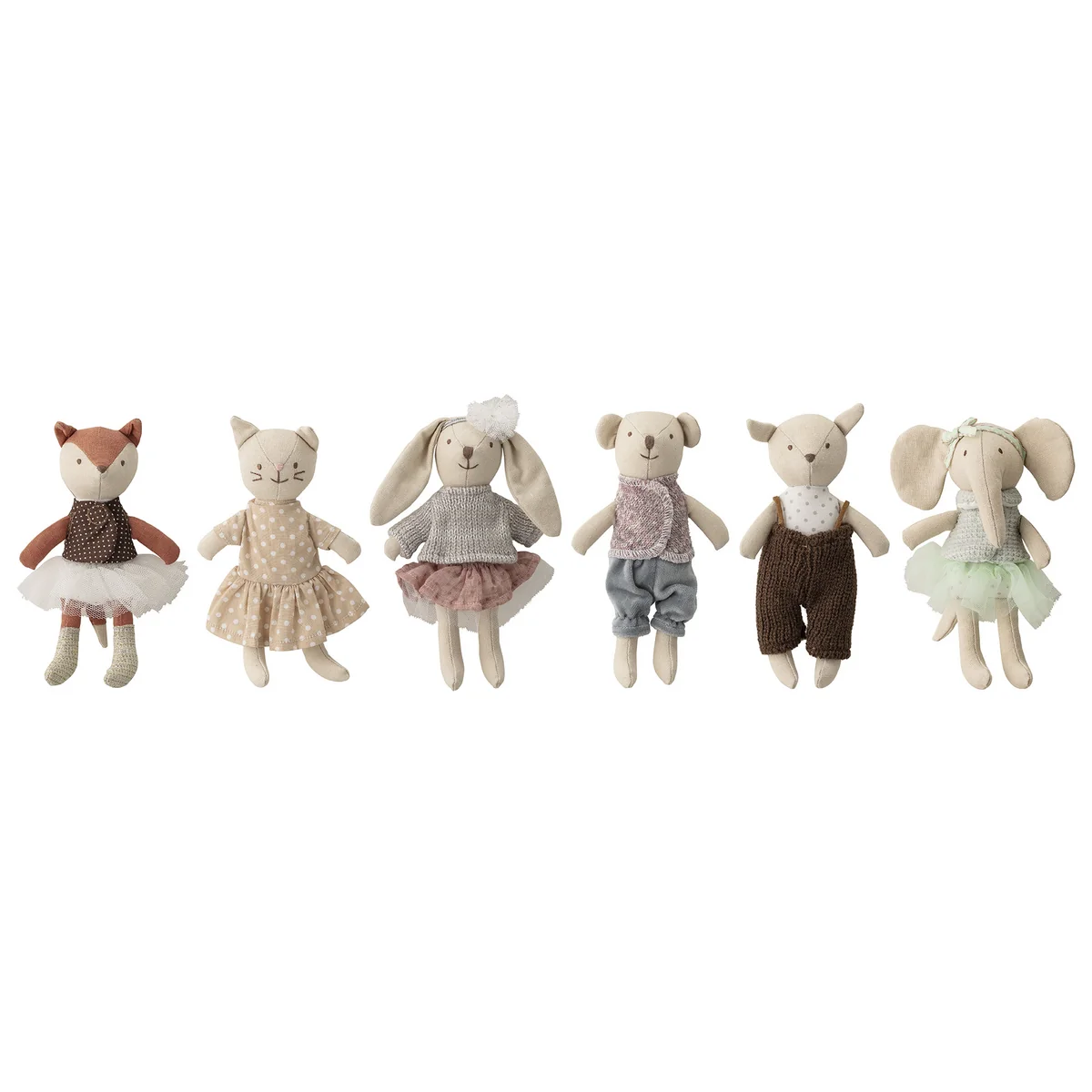Bloomingville - Mini-jouets en peluche, multicolores (lot de 6) Bloomingville - Mini-jouets en peluche, multicolores (lot de 6)
