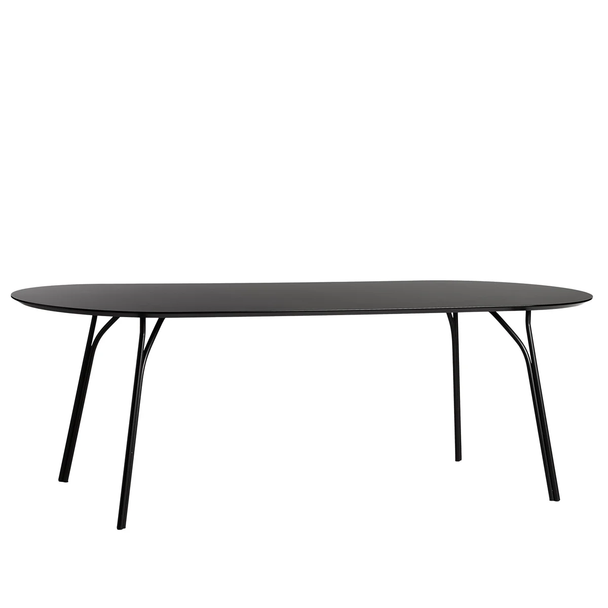 Woud - Table d'arbre, 220 x 90 cm, plateau charbon de bois / pieds noirs