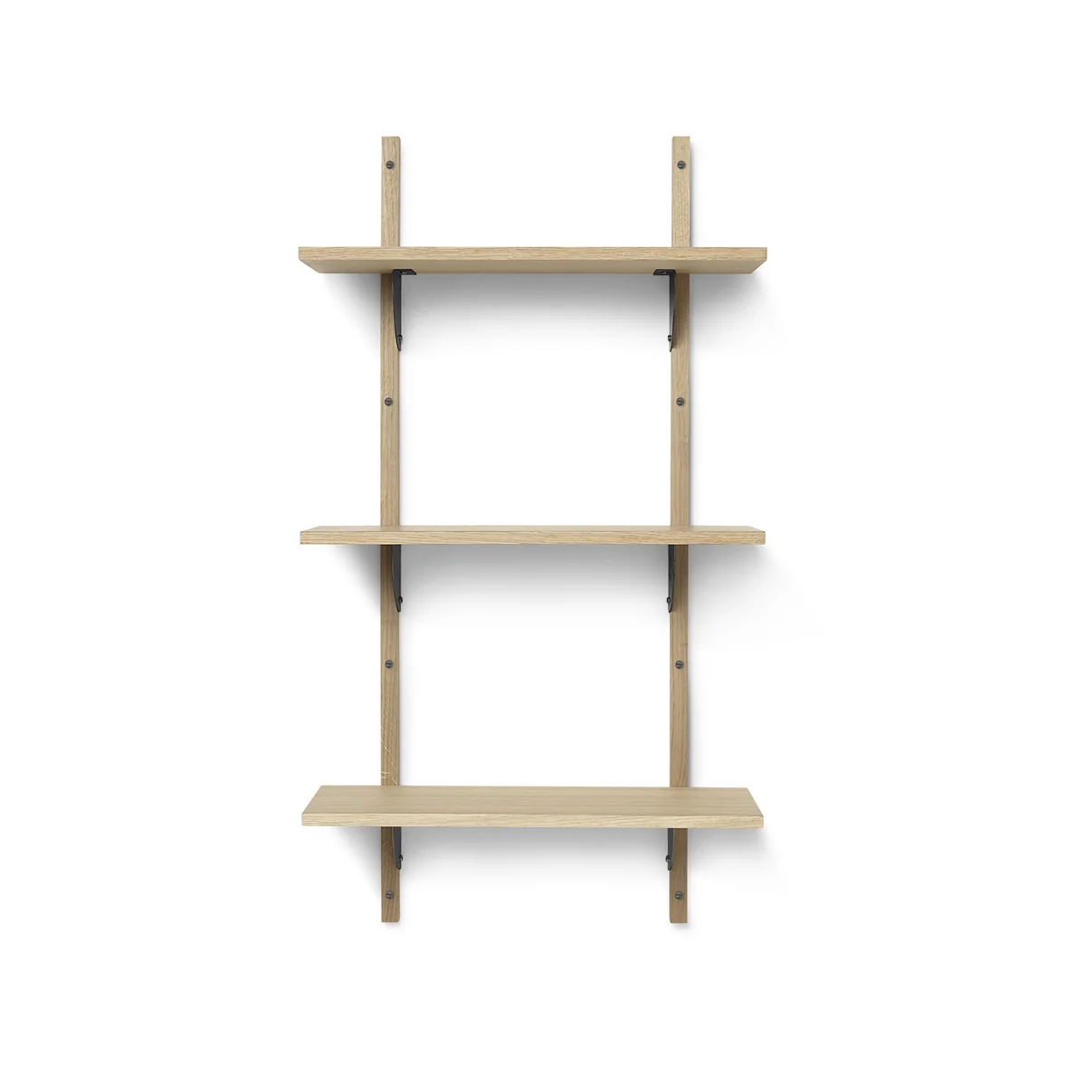 Ferm Living - Etagère murale secteur triple, 54 cm, chêne / laiton noir Ferm Living - Etagère murale secteur triple, 54 cm, chêne / laiton noir