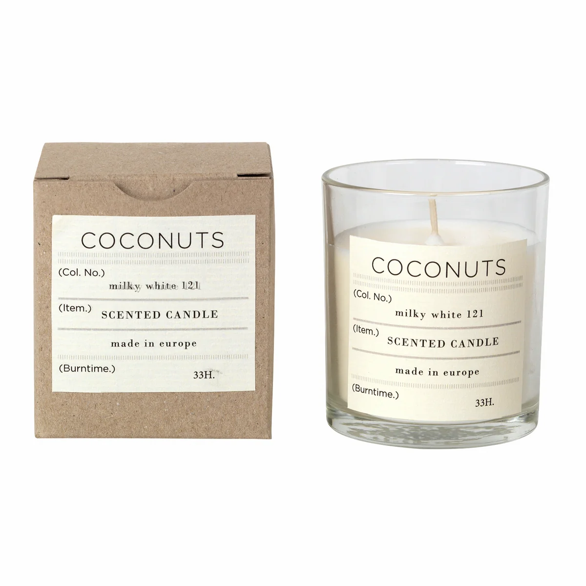 Broste Copenhagen - Bougie parfumée Coconut, Ø 8 x H 8 cm, blanc