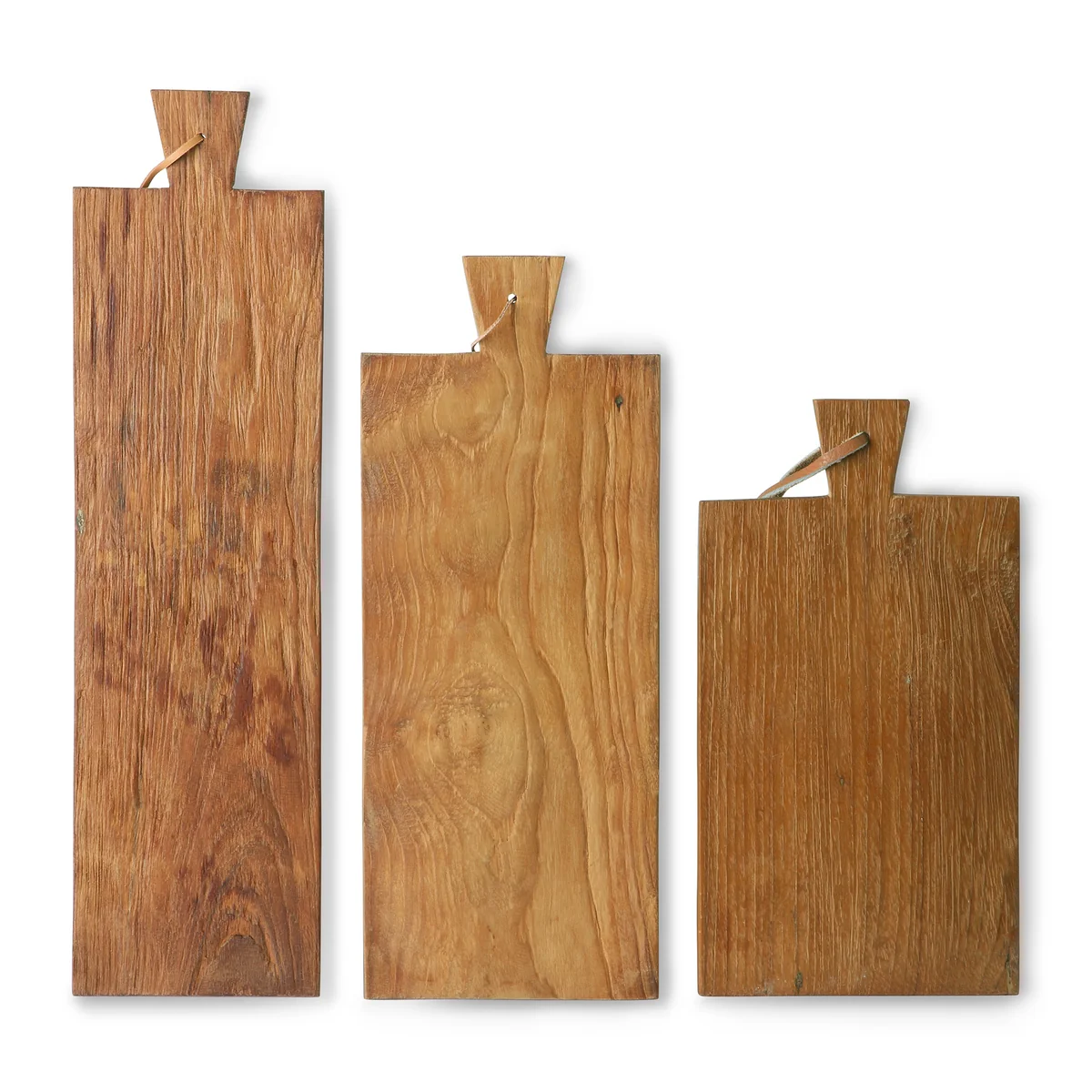 HKliving - Plateau de service (lot de 3), Teak / cuir HKliving - Plateau de service (lot de 3), Teak / cuir