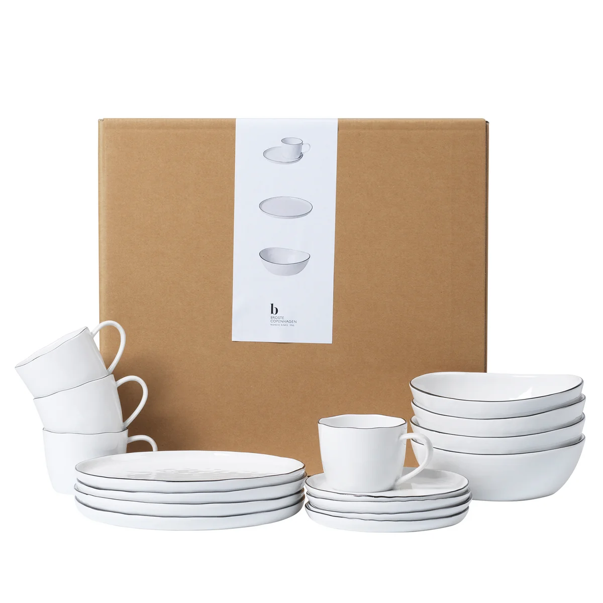 Broste Copenhagen - Ensemble de vaisselle pour le petit-déjeuner « Salt », blanc / noir Broste Copenhagen - Ensemble de vaisselle pour le petit-déjeuner « Salt », blanc / noir