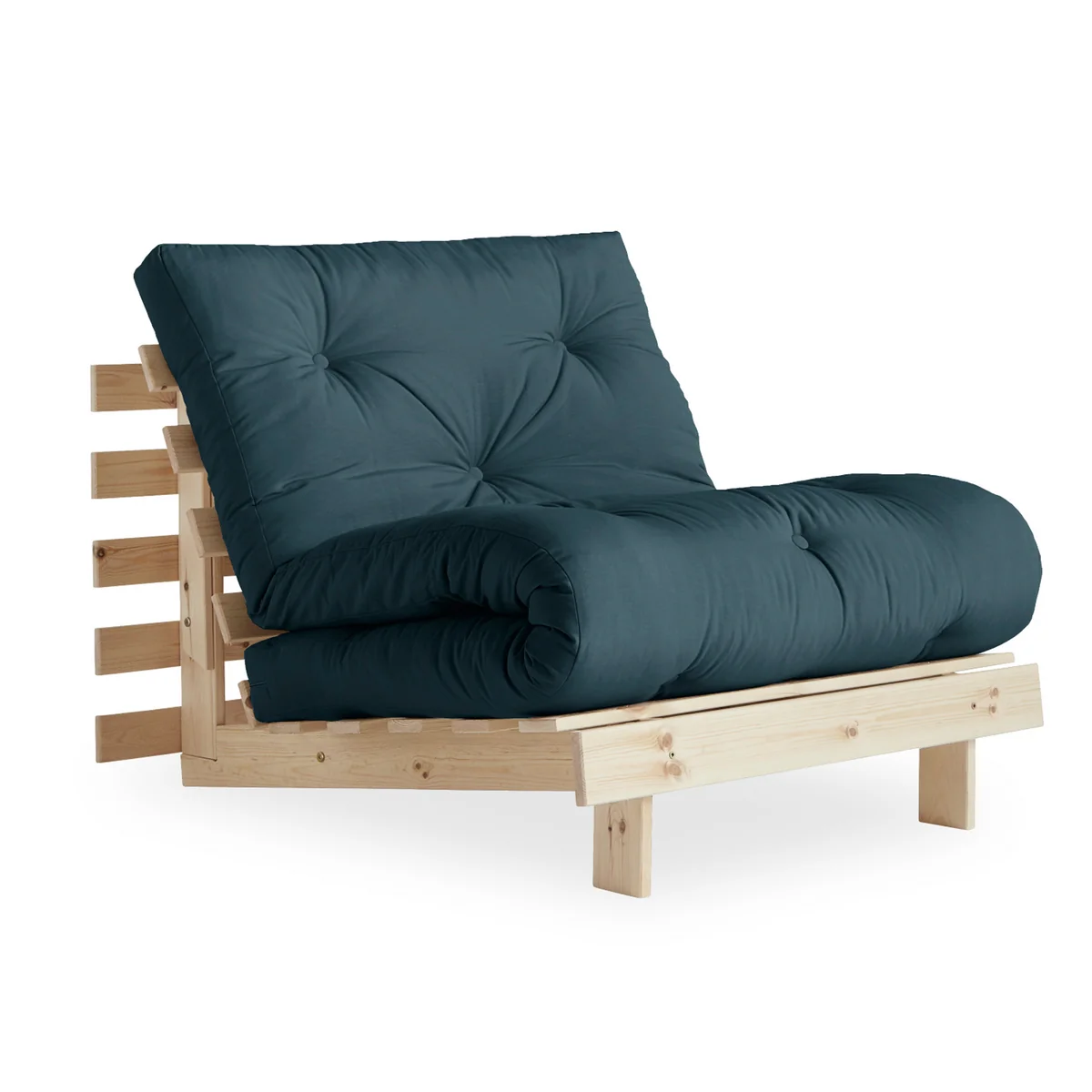 Karup - Fauteuil-lit « Roots » 90 cm, pin naturel / bleu pétrole (757)