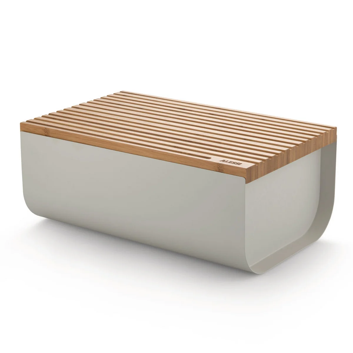 Alessi - Boîte à pain Mattina avec planche à découper, bambou / gris