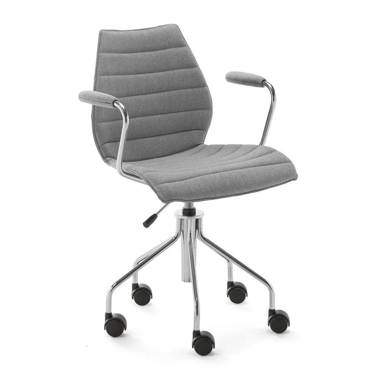 Kartell - Maui Soft Chaise de bureau avec accoudoirs et roulettes, acier chromé / Noma gris Kartell - Maui Soft Chaise de bureau avec accoudoirs et roulettes, acier chromé / Noma gris