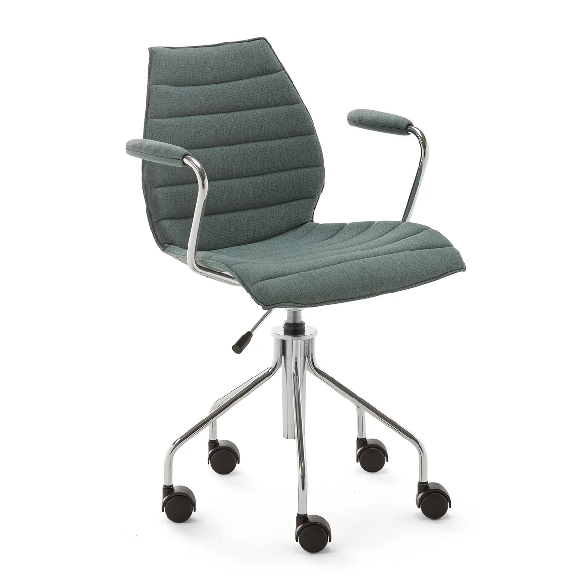 Kartell - Maui Soft Chaise de bureau avec accoudoirs et roulettes, acier chromé / vert Noma Kartell - Maui Soft Chaise de bureau avec accoudoirs et roulettes, acier chromé / vert Noma
