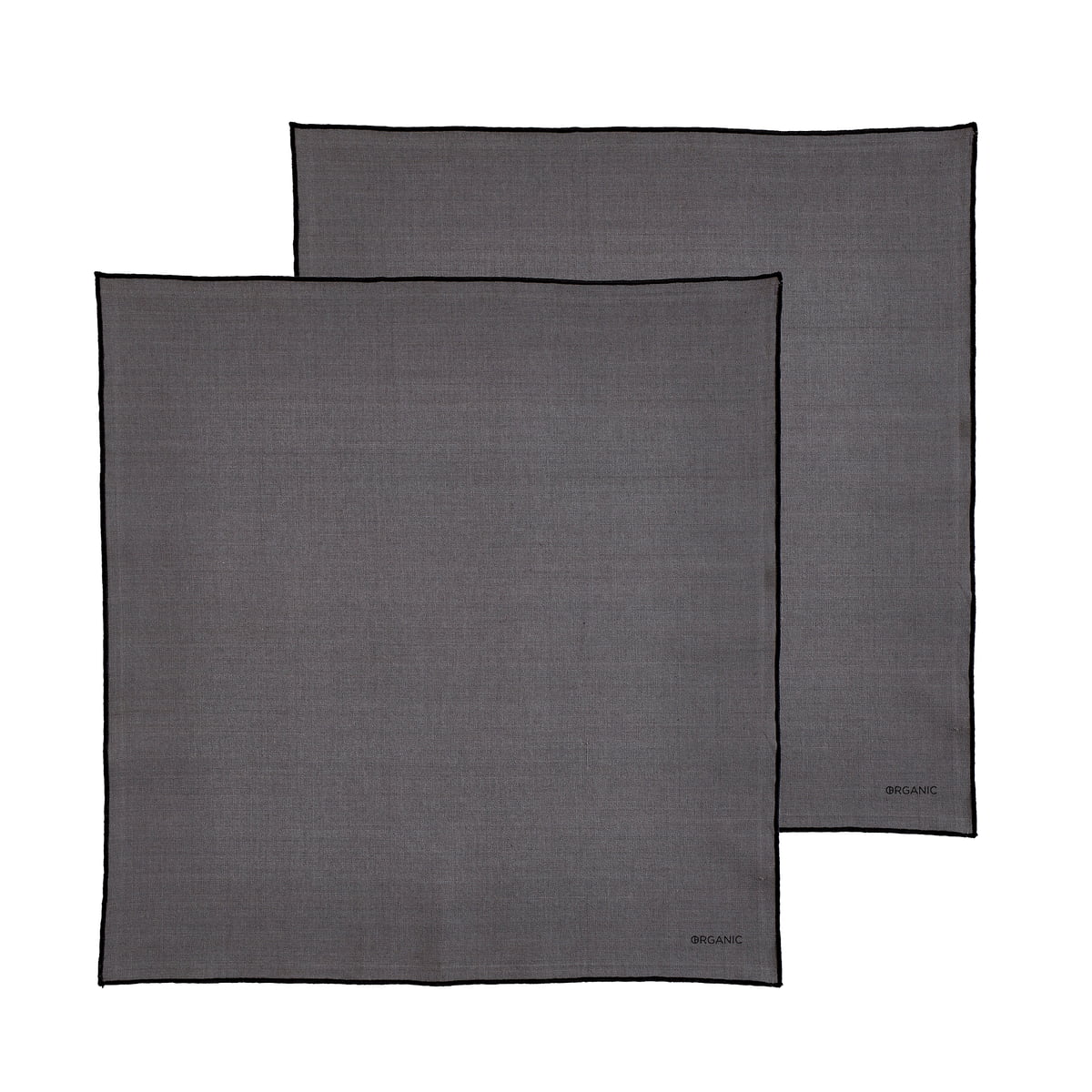 södahl - organic serviettes de table en tissu, 50 x 50 cm, gris / noir (lot de 2)