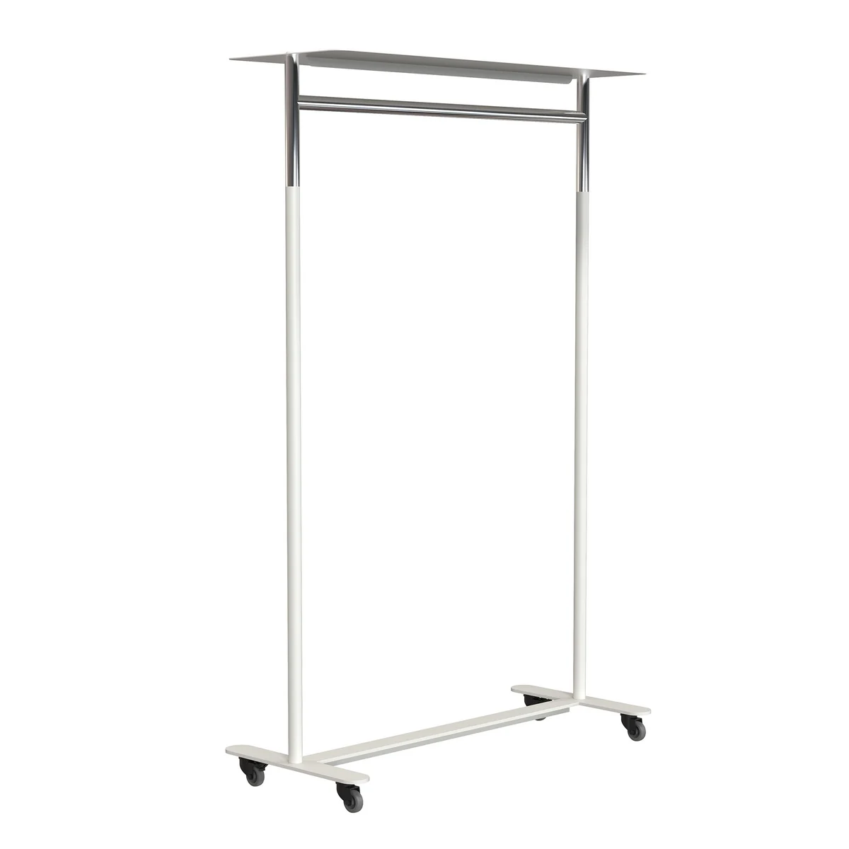 Frost - Bukto Porte-manteau avec roulettes et tablette 100 cm, acier inoxydable poli / blanc Frost - Bukto Porte-manteau avec roulettes et tablette 100 cm, acier inoxydable poli / blanc