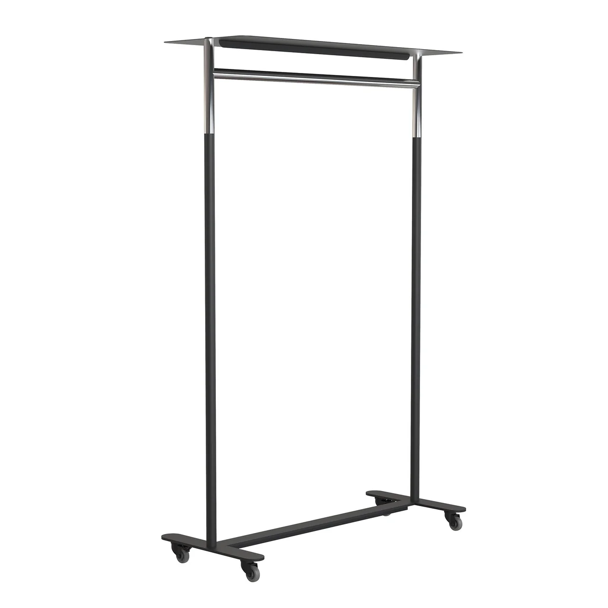 Frost - Bukto Porte-manteau avec roulettes et tablette 100 cm, acier inoxydable poli / noir Frost - Bukto Porte-manteau avec roulettes et tablette 100 cm, acier inoxydable poli / noir