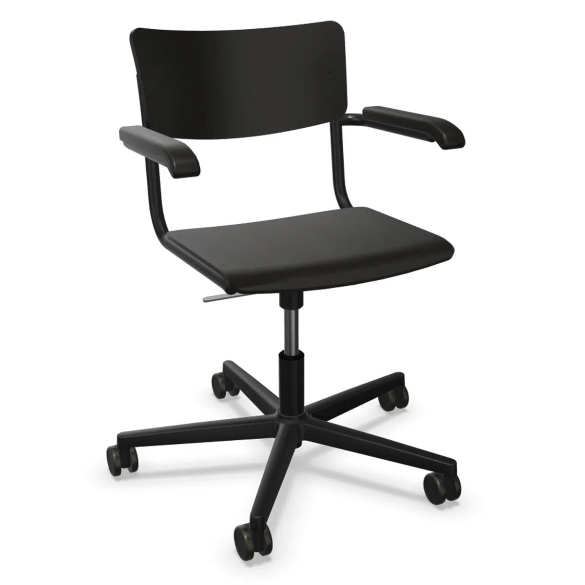 Thonet - S 43 FDR Chaise de bureau avec accoudoirs, alu noir / hêtre teinté noir