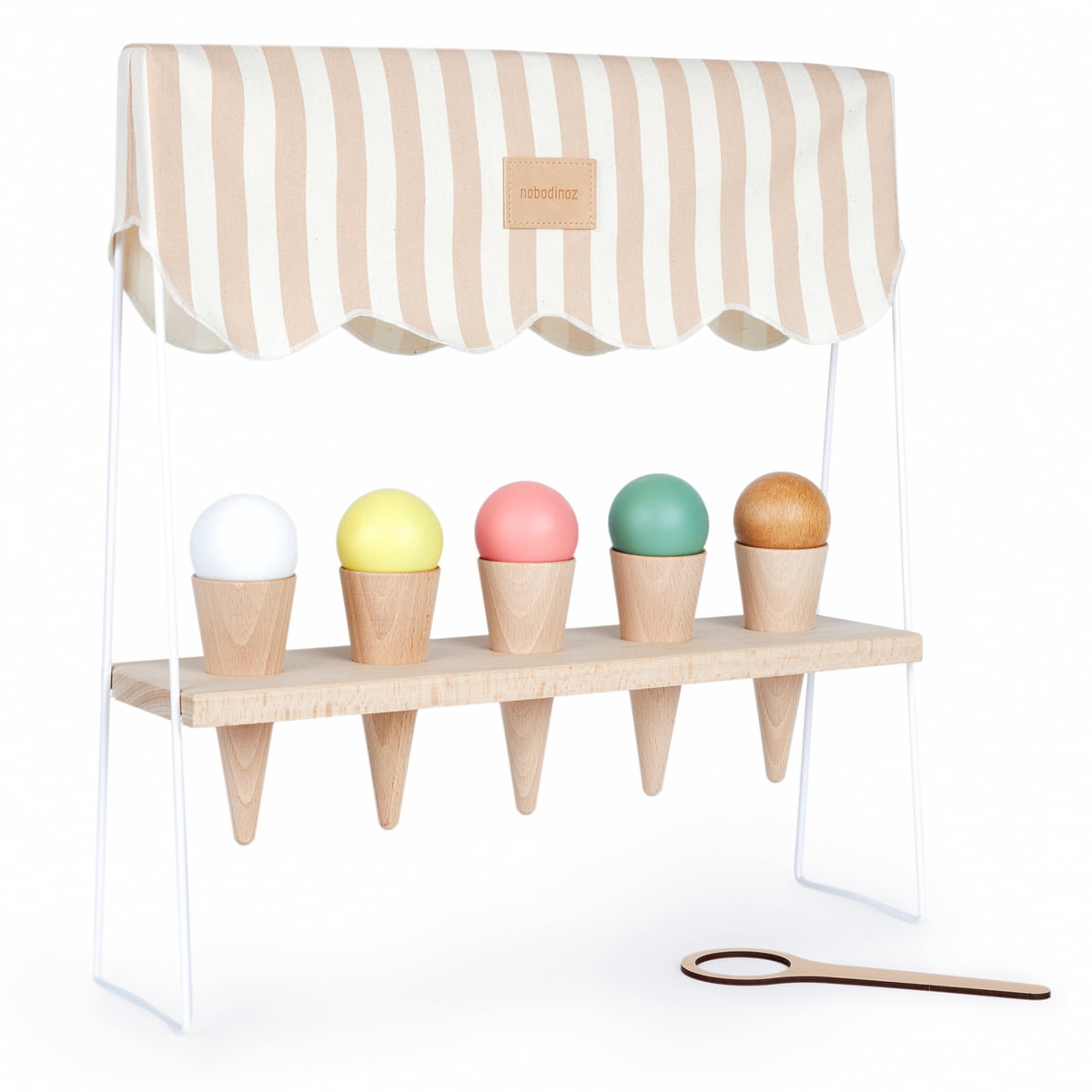 nobodinoz - ice cream corner jouets en bois, taupe stripes