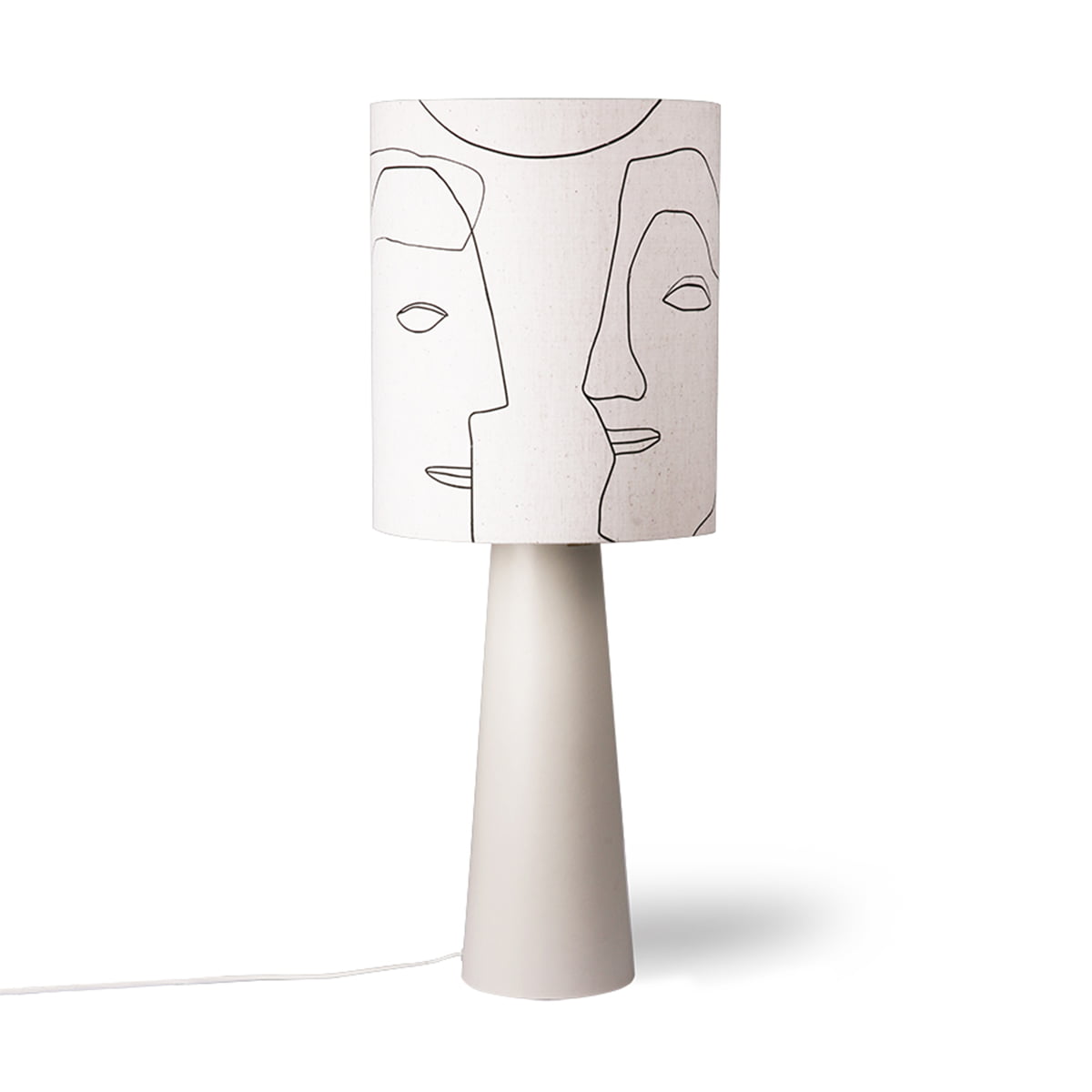 hkliving - cone pied de lampe de table, l, gris clair mat + printed faces abat-jour, l