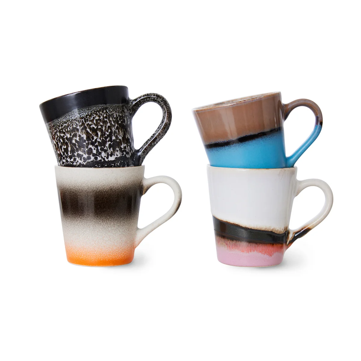HKliving - 70's Tasses à espresso avec anse, 100 ml, funky (set de 4) HKliving - 70's Tasses à espresso avec anse, 100 ml, funky (set de 4)