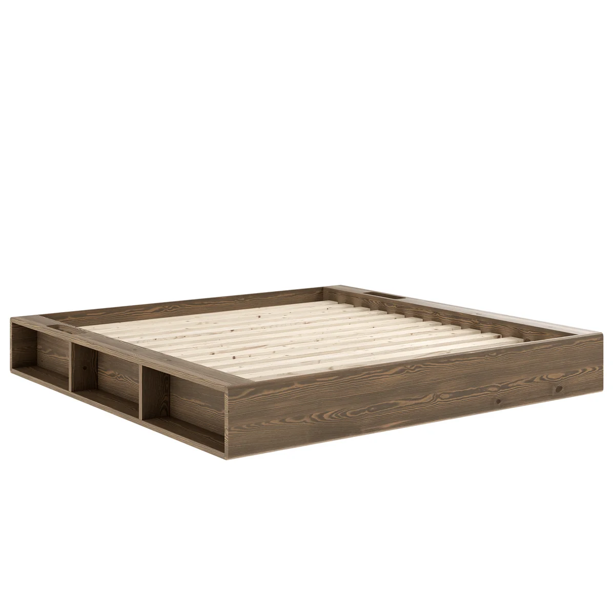 Karup - Ziggy Cadre de lit avec sommier à lattes et rangement, 180 x 200 cm, pin laqué brun caroube