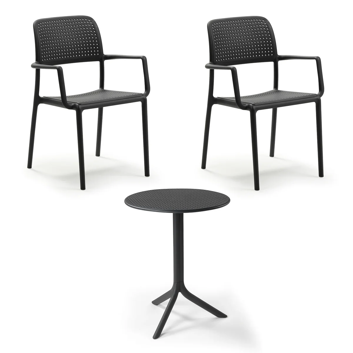 Nardi - Bora chaise à accoudoirs (2x) + Step table, anthracite Nardi - Bora chaise à accoudoirs (2x) + Step table, anthracite
