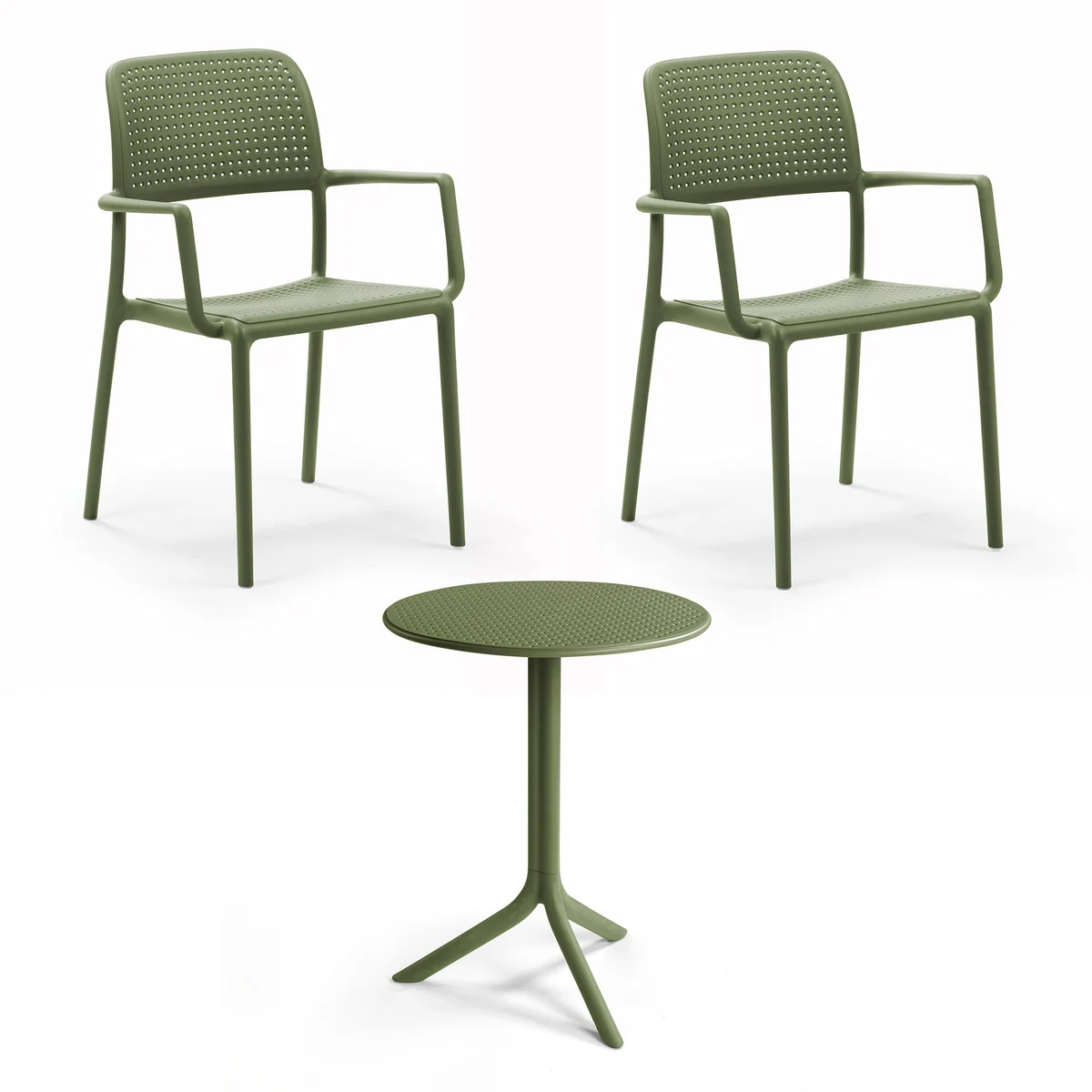 Nardi - Bora chaise à accoudoirs (2x) + Step table, agave Nardi - Bora chaise à accoudoirs (2x) + Step table, agave