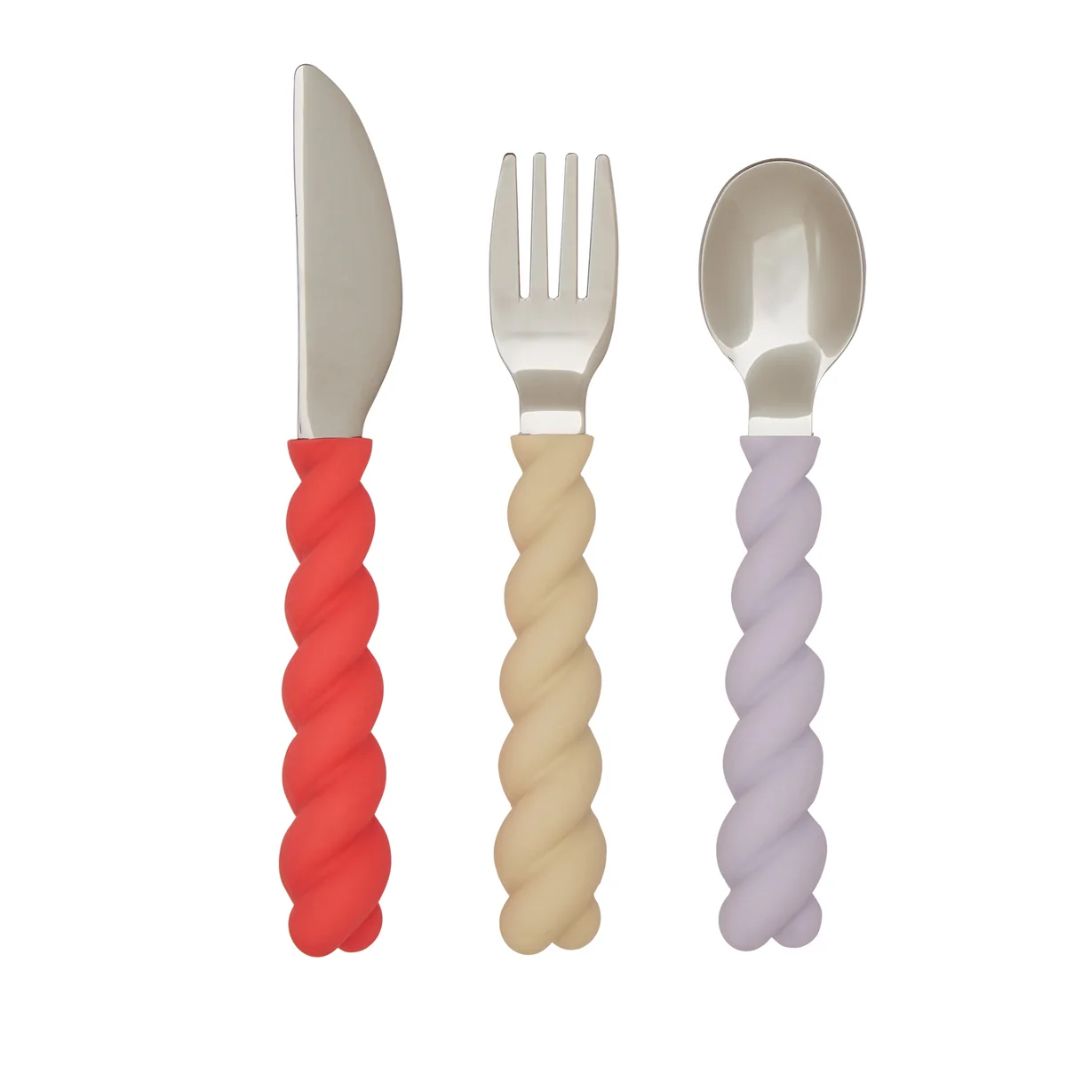 OYOY - Mellow Couverts pour enfants, lavender / vanilla / cherry red (set de 3)