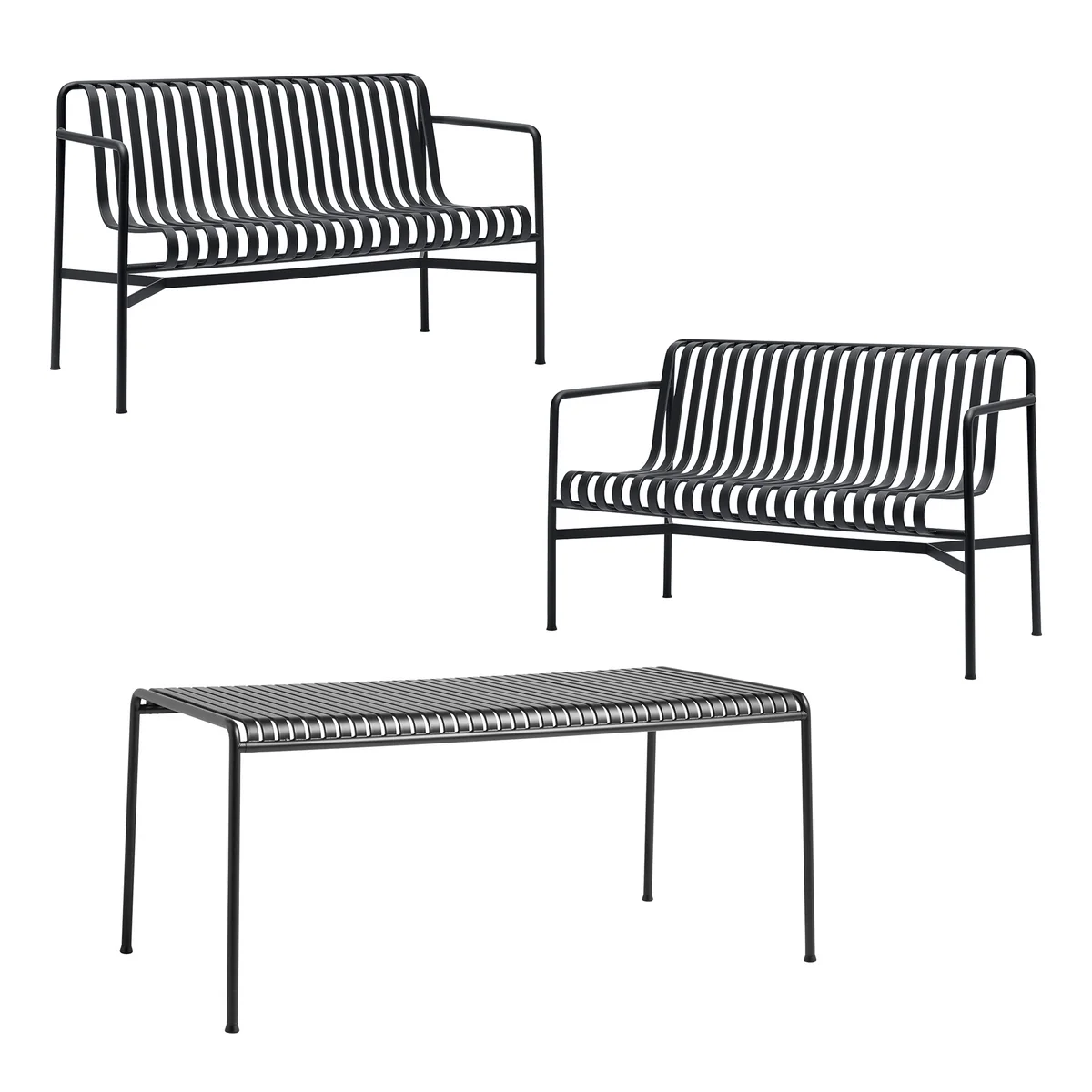 HAY - Palissade Table + 2x Dining Bench, anthracite HAY - Palissade Table + 2x Dining Bench, anthracite