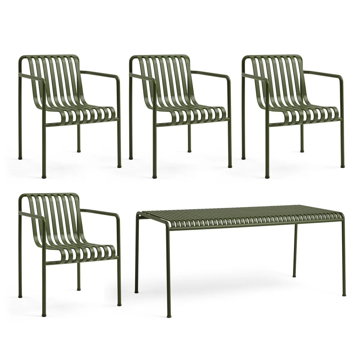 HAY - Palissade Table + 4x Dining Armchair, olive