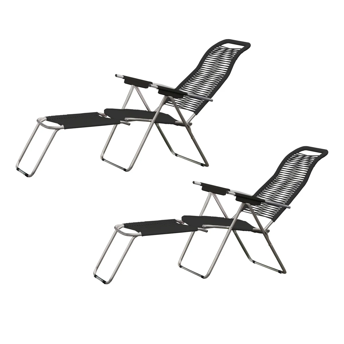 Fiam - Chaise longue Spaghetti , structure aluminium / toile noire (lot de 2) Fiam - Chaise longue Spaghetti , structure aluminium / toile noire (lot de 2)