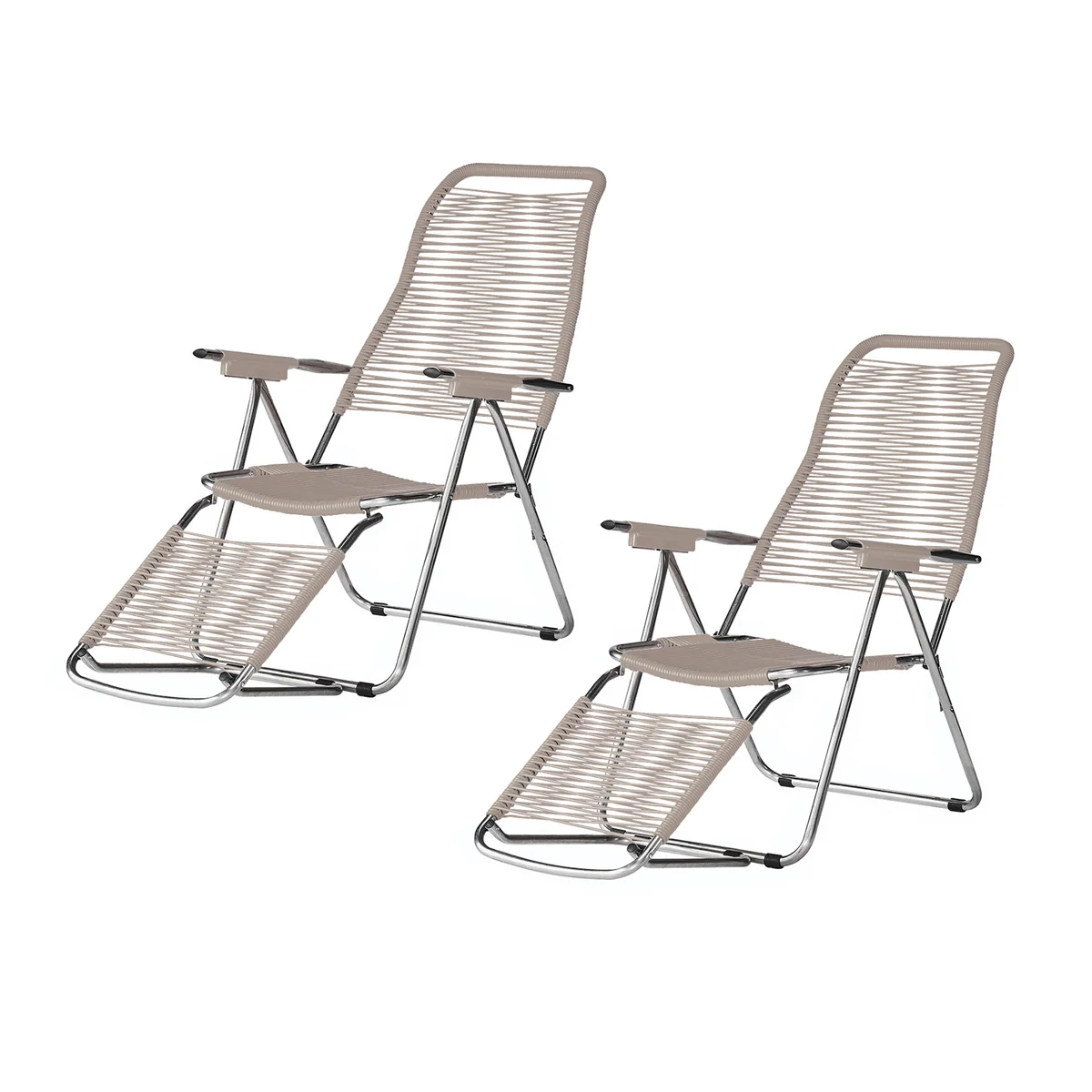 Fiam - Chaise longue Spaghetti , structure aluminium / toile taupe (lot de 2) Fiam - Chaise longue Spaghetti , structure aluminium / toile taupe (lot de 2)