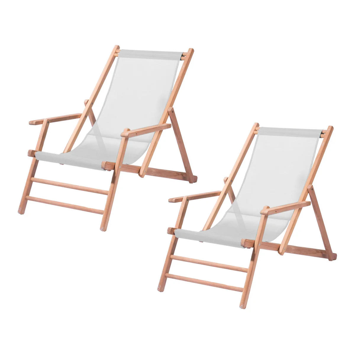 Jan Kurtz - Maxx Deckchair , teck / housse en tissu synthétique blanc (set de 2)