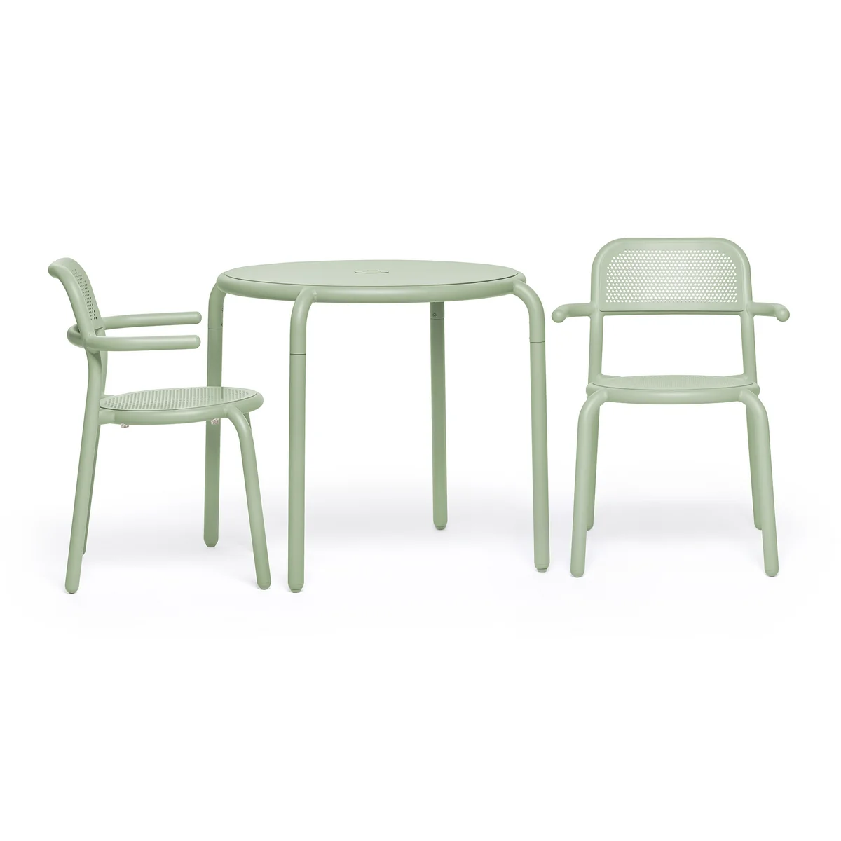 Fatboy - Toní Table de bistrot + chaise avec accoudoirs, mist green (set de 3)