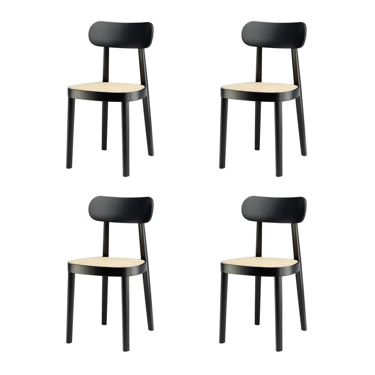 Thonet - 118 Chaise, cannage avec tissu de soutien synthétique / hêtre teinté noir (TP 29) (lot de 4) Thonet - 118 Chaise, cannage avec tissu de soutien synthétique / hêtre teinté noir (TP 29) (lot de 4)