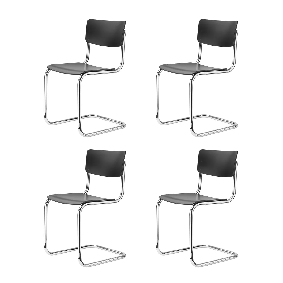 Thonet - S 43 Chaise, chrome / noir (TP 29) (set de 4) Thonet - S 43 Chaise, chrome / noir (TP 29) (set de 4)
