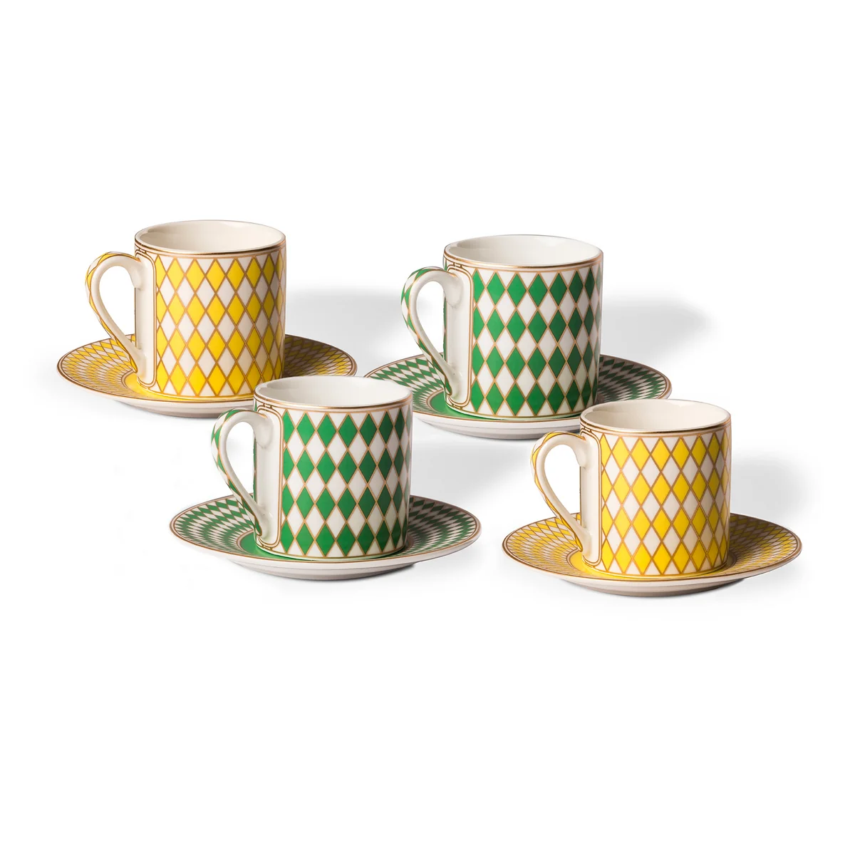 POLSPOTTEN - Chess Tasse à expresso, émaillée mate, vert / jaune / or (set de 4)