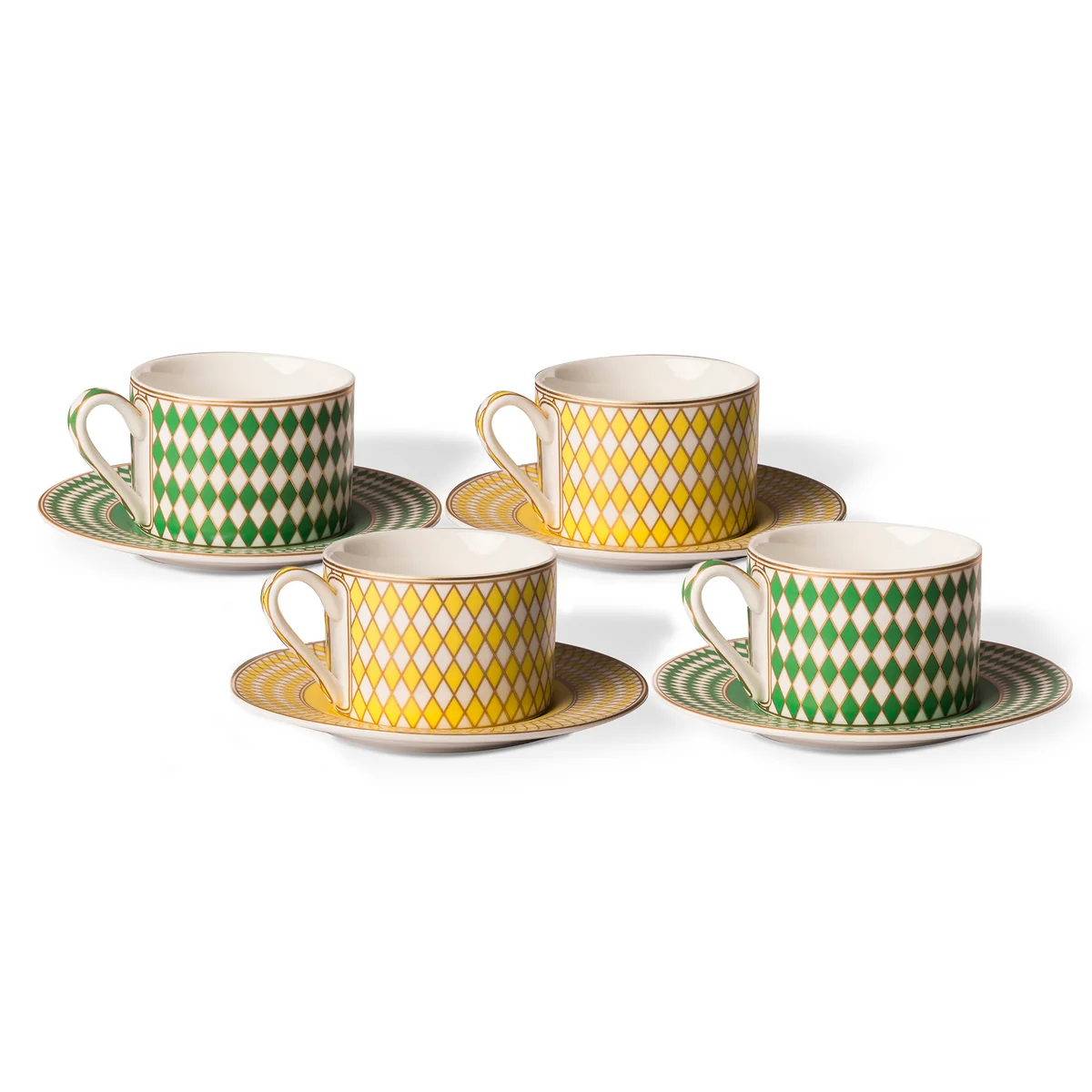 POLSPOTTEN - Chess Tasse à thé émaillée mate, vert / jaune / or (set de 4)