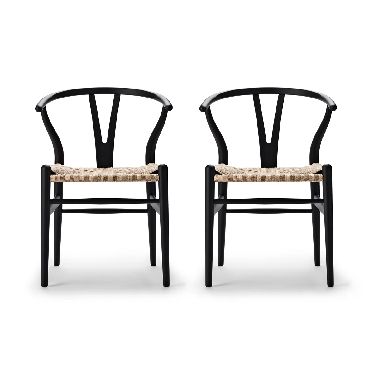 Carl Hansen - CH24 Wishbone Chair , soft black / tressage naturel (lot de 2) Carl Hansen - CH24 Wishbone Chair , soft black / tressage naturel (lot de 2)