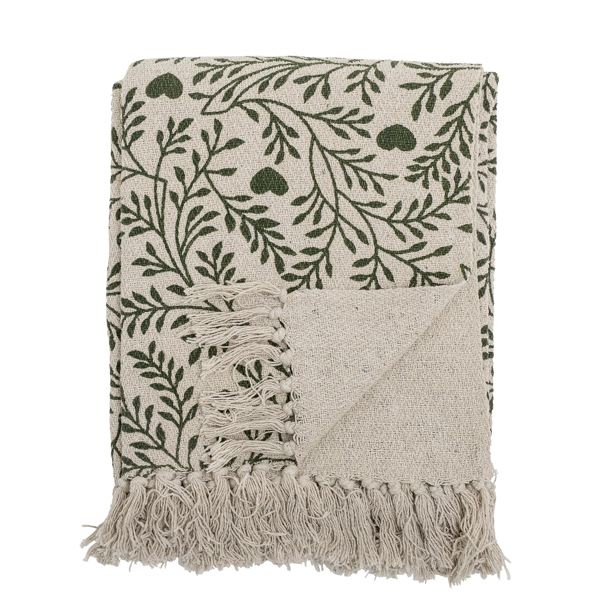 bloomingville - maribelle couverture, 130 x 160 cm, vert / beige