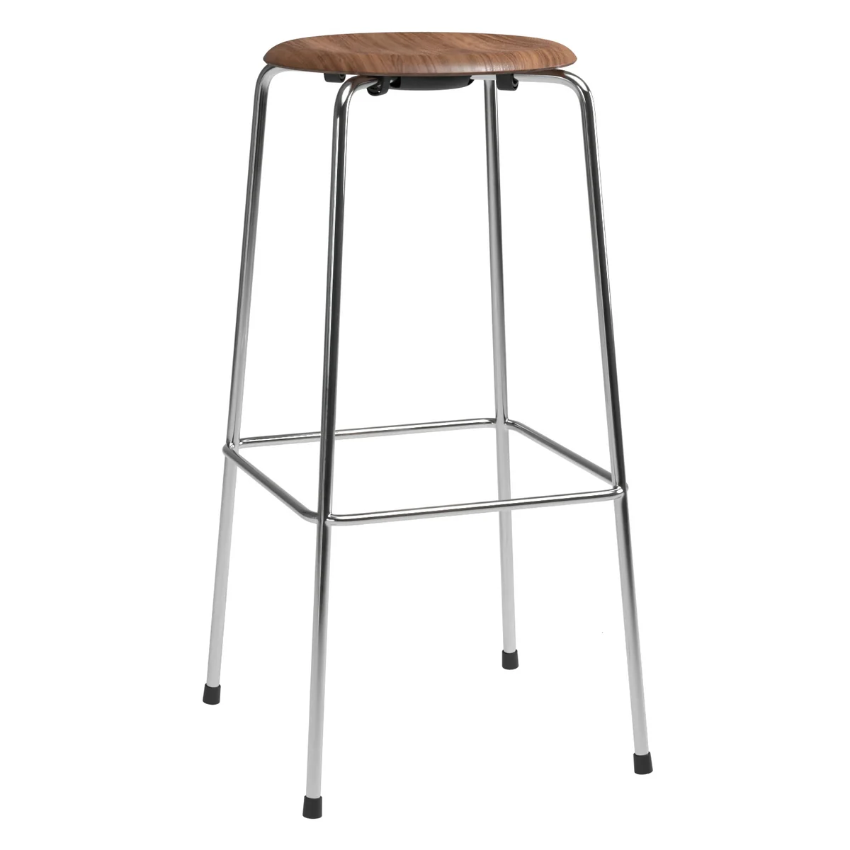 Fritz Hansen - Tabouret de bar High Dot H 76 cm, placage noyer / piètement chromé (4 pieds)