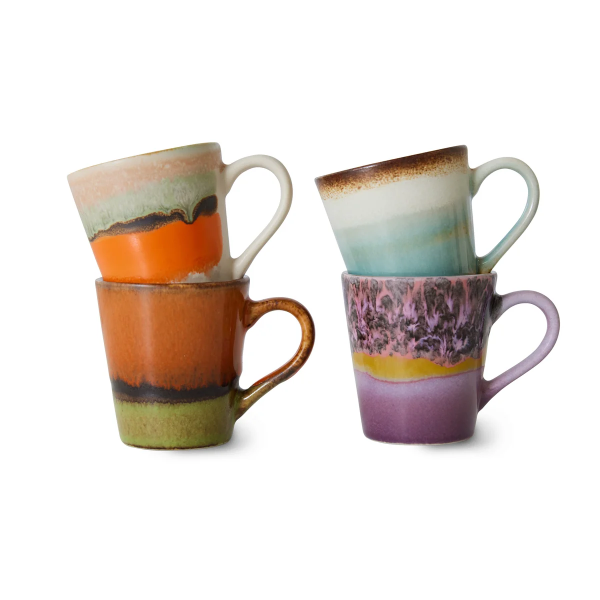 HKliving - 70's Tasses à espresso avec anse, 100 ml, rétro (set de 4)