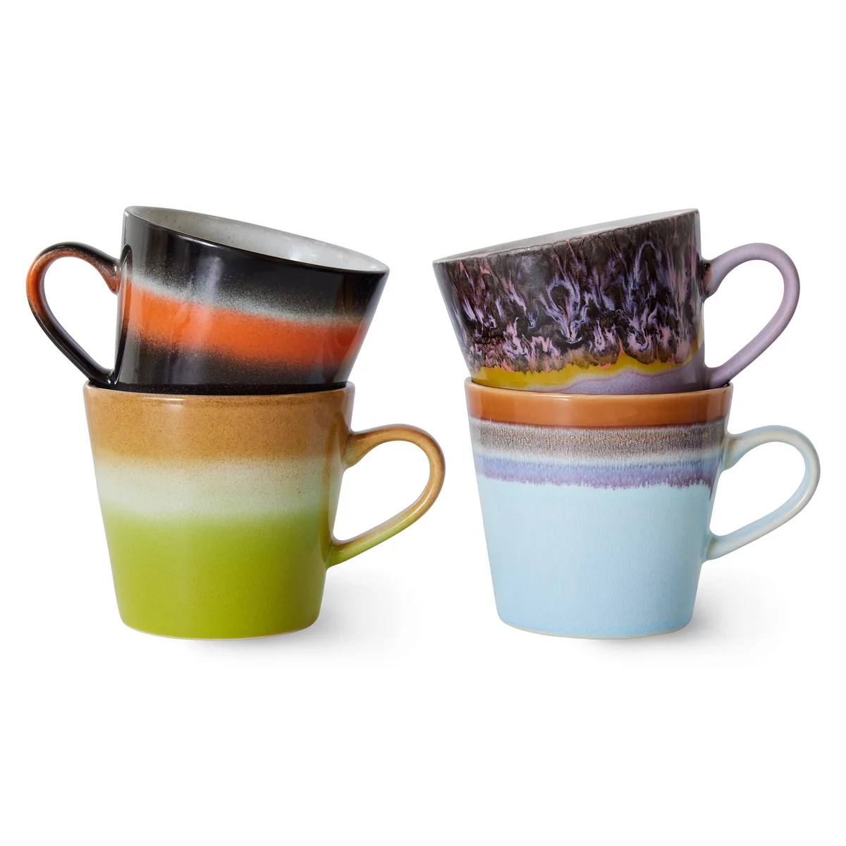 HKliving - 70's Tasses à cappuccino, 330 ml, solide (set de 4)