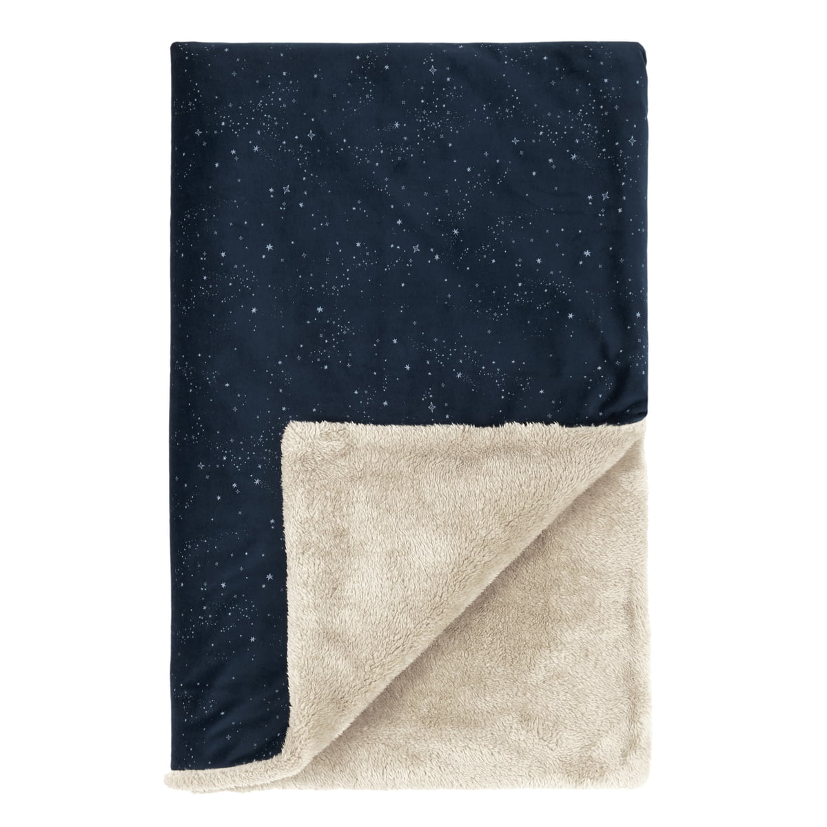 nobodinoz - couverture d'hiver en velours, 100 x 140 cm, night blue silver milky way